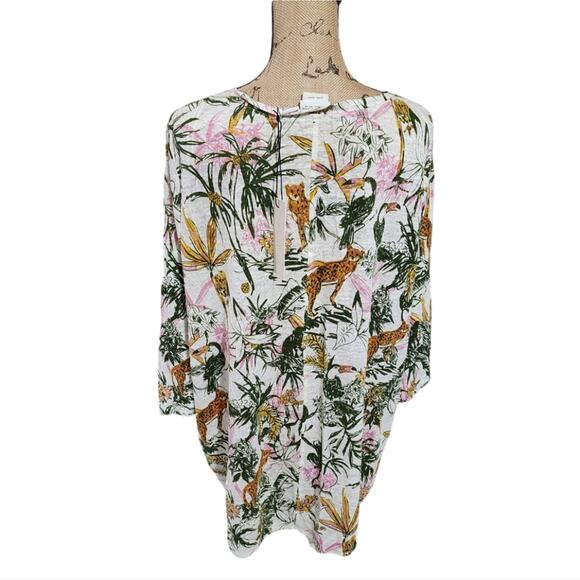 Rachel Zoe Toucan Cheetah Tropical 100% Linen Shirt Plus Size 2X New! - Picture 2 of 7